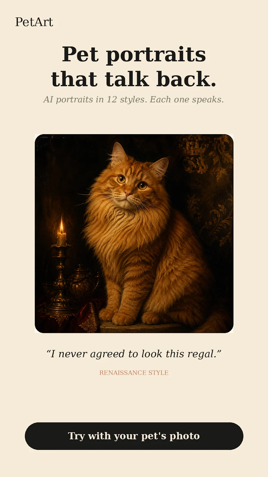 PetArt: Pet Portrait + Story app preview